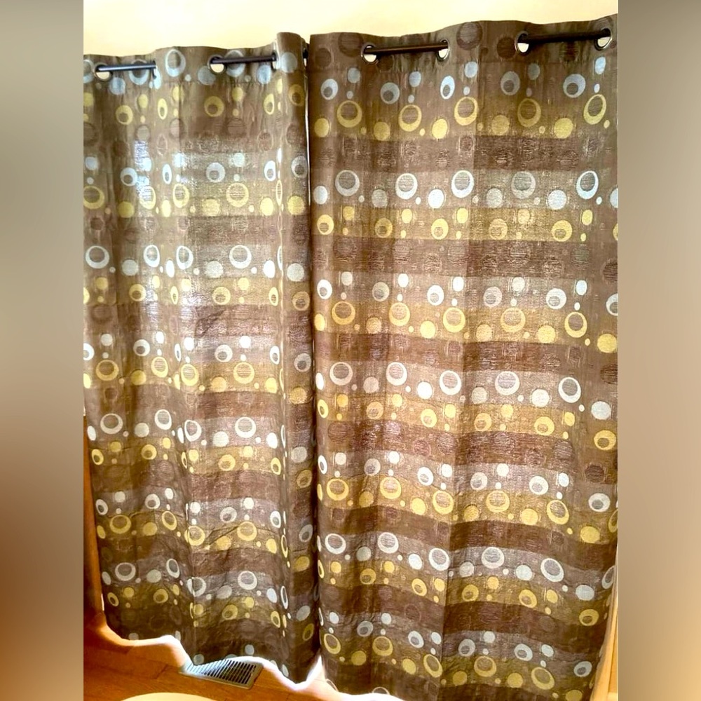 Modern Brown and Circle Pattern Curtains, Set of 2 Curtains 82" x 48”